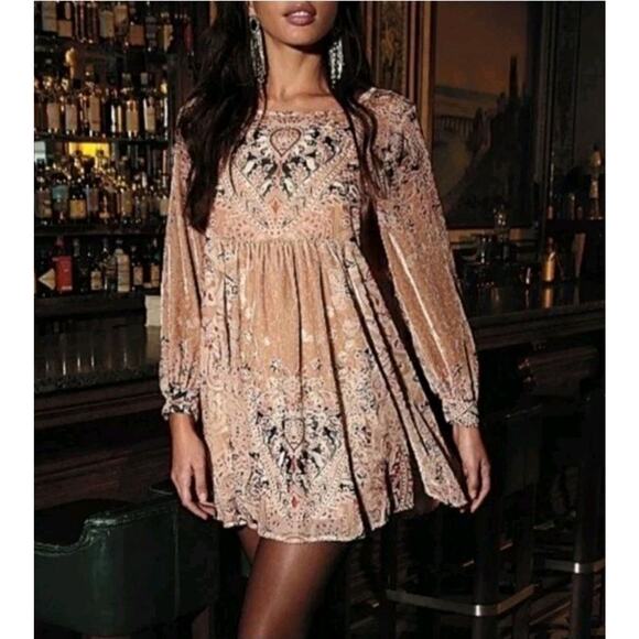 Free People Colorful Boho Mirror Mirror Velvet Burnout Mini Dress Medium